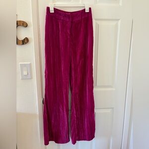Nasty Gal Crushed Velvet Wide Leg Trousers - High Waist - Hot Pink - US Size 4